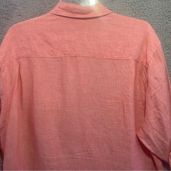Islander 100% Linen Men's Long Sleeve Button Up Shirt Size Large Peach Orange - Picture 6 of 10